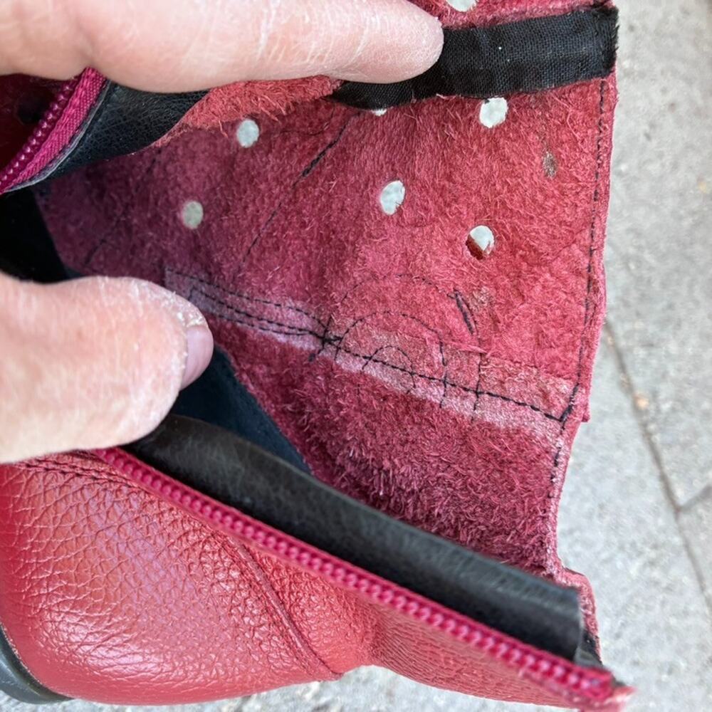Red Leather Rose Ankle Boots Womens Side Zip 250 US 8.5-9 Boho Cottagecore Y2K - Picture 8 of 12
